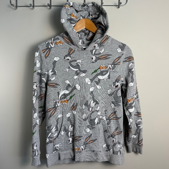 Looney Toons Kid's Bugs Bunny Long Sleeve Gray Pullover Hoodie Size XL (Kids) - Picture 1 of 11